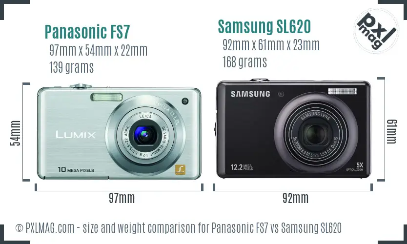 Panasonic FS7 vs Samsung SL620 size comparison