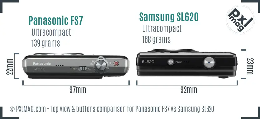 Panasonic FS7 vs Samsung SL620 top view buttons comparison