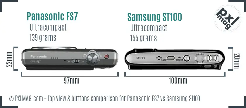 Panasonic FS7 vs Samsung ST100 top view buttons comparison