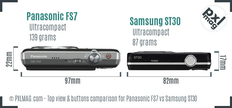 Panasonic FS7 vs Samsung ST30 top view buttons comparison Panasonic FS7 vs Samsung ST30 top view buttons comparison