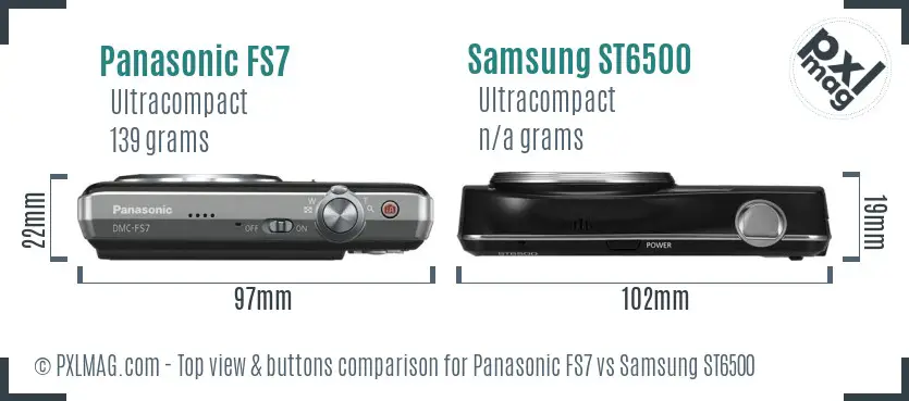 Panasonic FS7 vs Samsung ST6500 top view buttons comparison