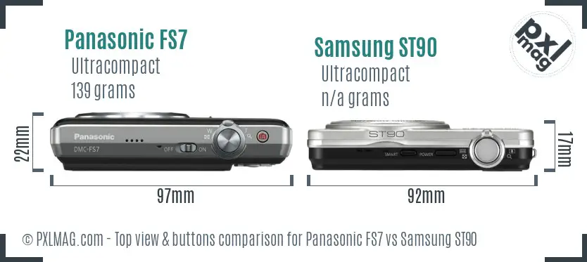 Panasonic FS7 vs Samsung ST90 top view buttons comparison