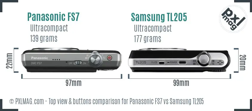 Panasonic FS7 vs Samsung TL205 top view buttons comparison