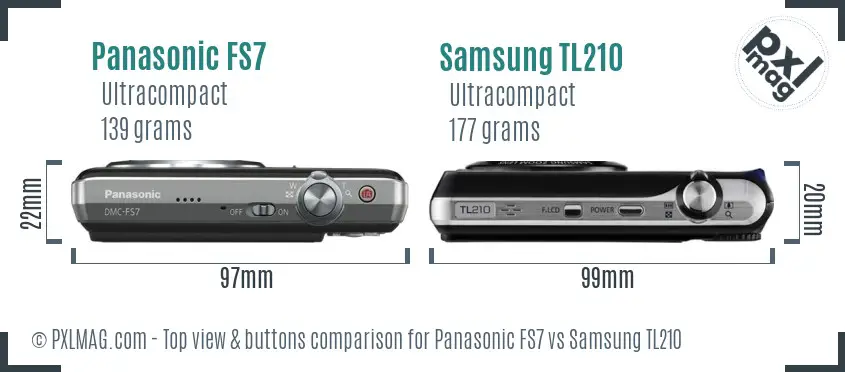 Panasonic FS7 vs Samsung TL210 top view buttons comparison