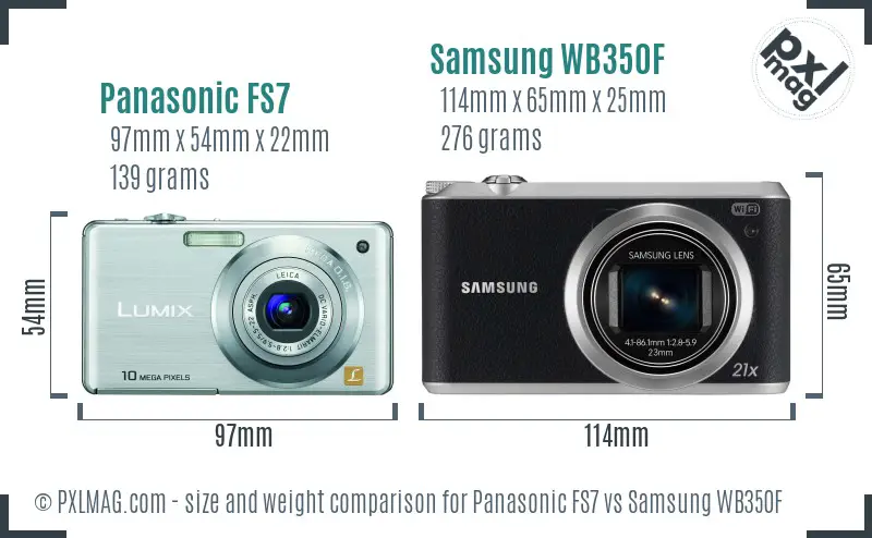 Panasonic FS7 vs Samsung WB350F size comparison