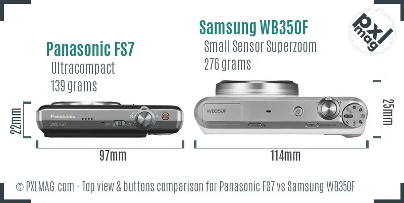 Panasonic FS7 vs Samsung WB350F top view buttons comparison