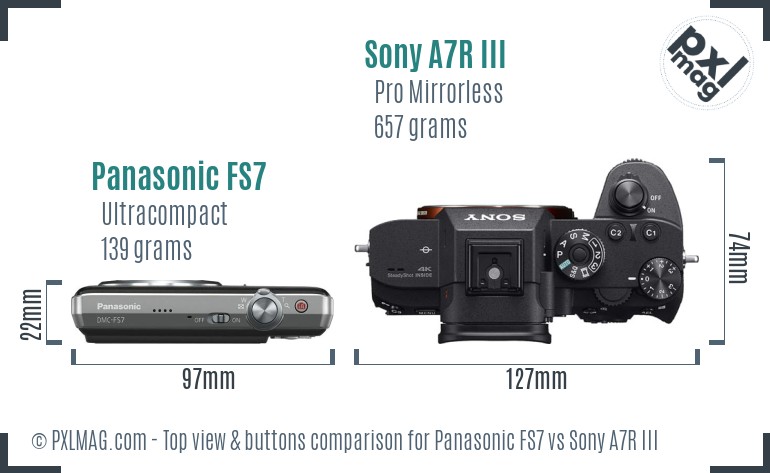 Panasonic FS7 vs Sony A7R III top view buttons comparison