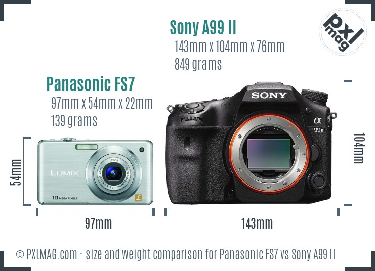 Panasonic FS7 vs Sony A99 II size comparison