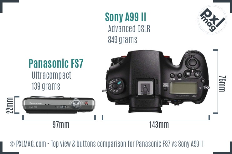 Panasonic FS7 vs Sony A99 II top view buttons comparison