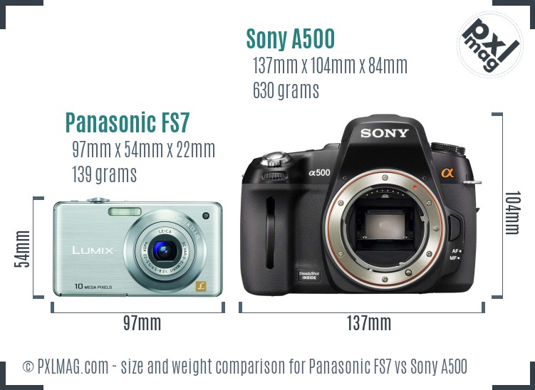 Panasonic FS7 vs Sony A500 size comparison