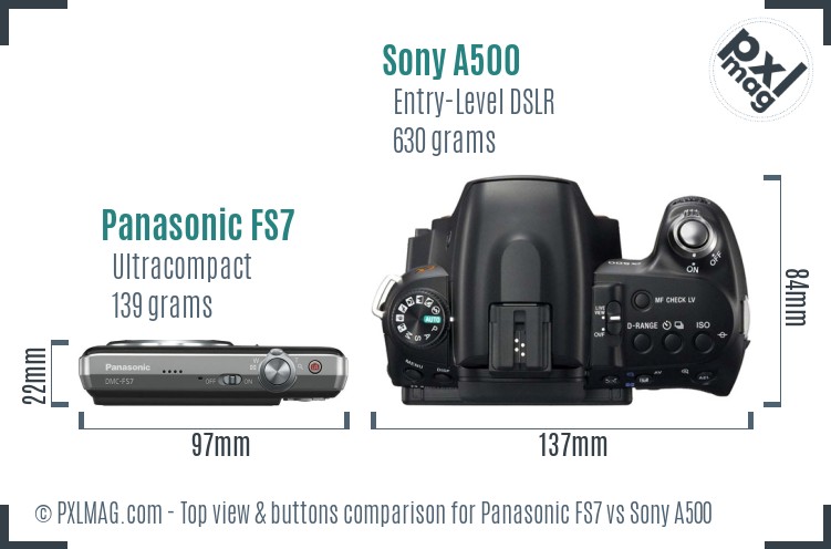 Panasonic FS7 vs Sony A500 top view buttons comparison