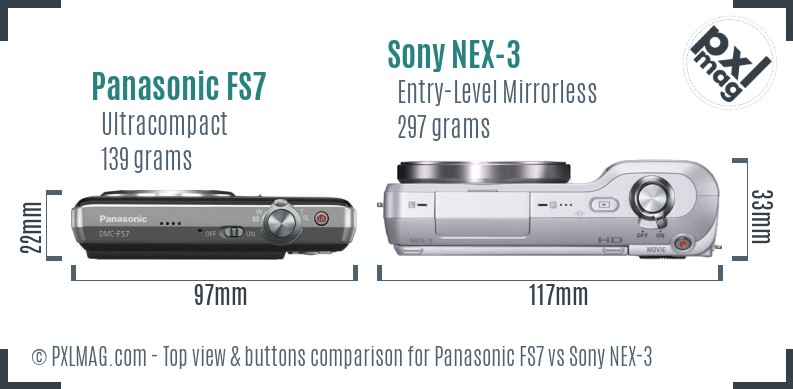 Panasonic FS7 vs Sony NEX-3 top view buttons comparison