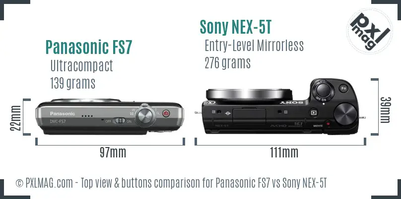 Panasonic FS7 vs Sony NEX-5T top view buttons comparison Panasonic FS7 vs Sony NEX-5T top view buttons comparison
