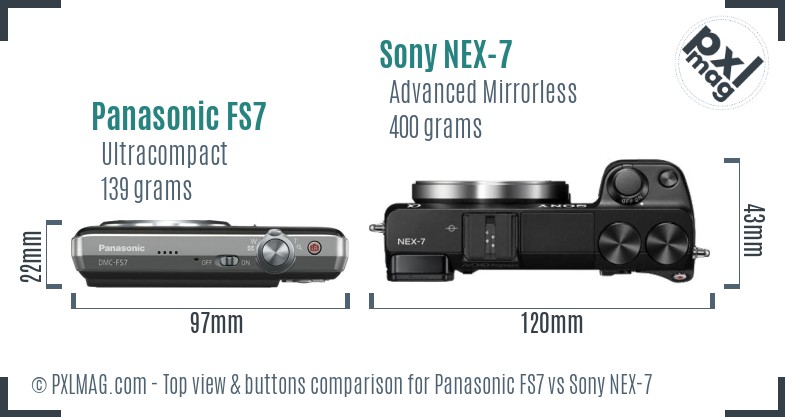 Panasonic FS7 vs Sony NEX-7 top view buttons comparison