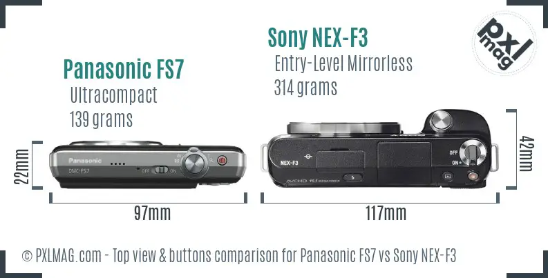 Panasonic FS7 vs Sony NEX-F3 top view buttons comparison Panasonic FS7 vs Sony NEX-F3 top view buttons comparison