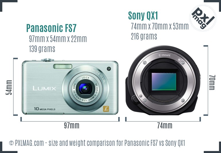 Panasonic FS7 vs Sony QX1 size comparison