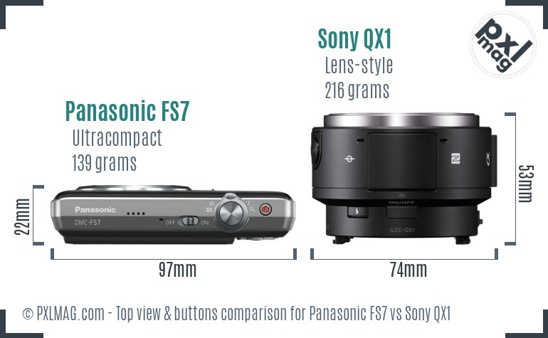 Panasonic FS7 vs Sony QX1 top view buttons comparison
