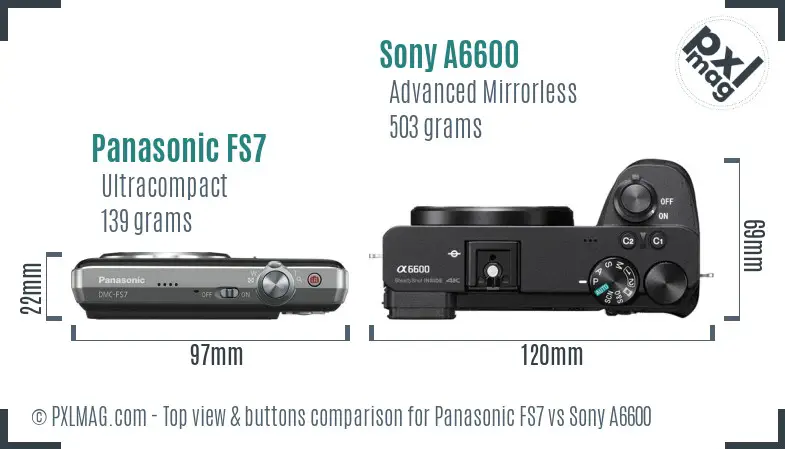 Panasonic FS7 vs Sony A6600 top view buttons comparison Panasonic FS7 vs Sony A6600 top view buttons comparison