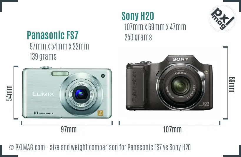 Panasonic FS7 vs Sony H20 size comparison