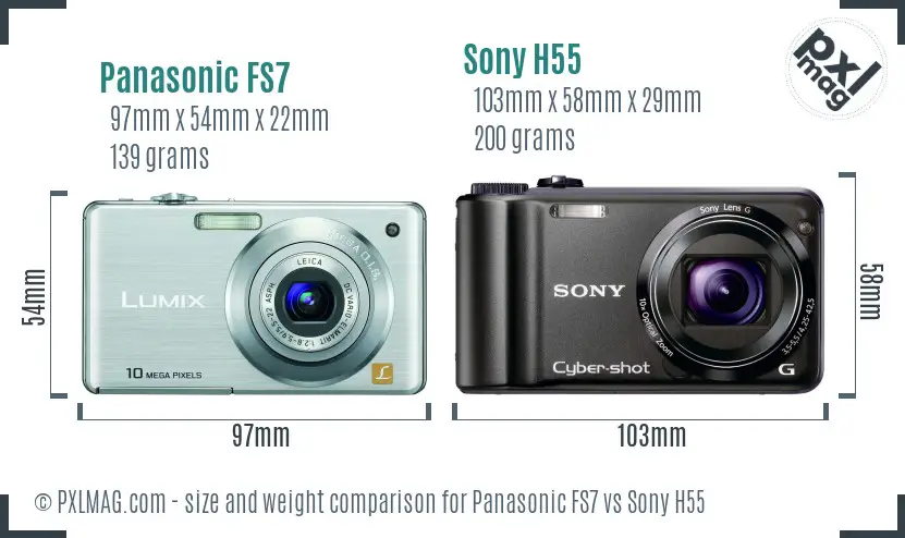 Panasonic FS7 vs Sony H55 size comparison