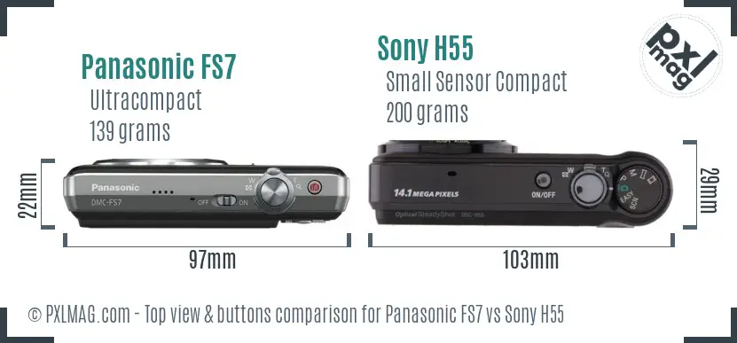 Panasonic FS7 vs Sony H55 top view buttons comparison