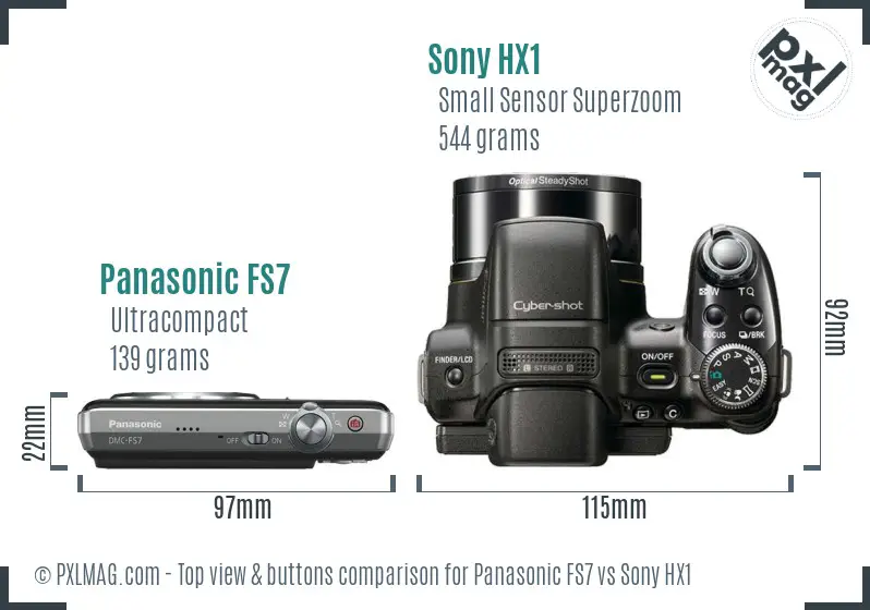 Panasonic FS7 vs Sony HX1 top view buttons comparison