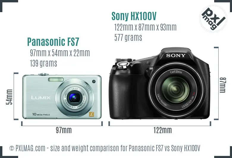 Panasonic FS7 vs Sony HX100V size comparison