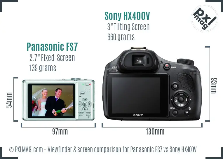 Panasonic FS7 vs Sony HX400V Screen and Viewfinder comparison