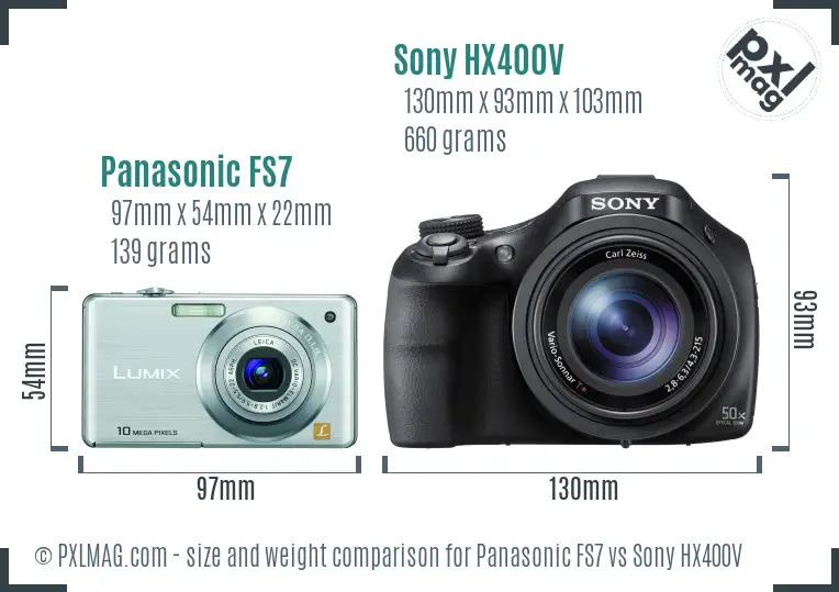 Panasonic FS7 vs Sony HX400V size comparison