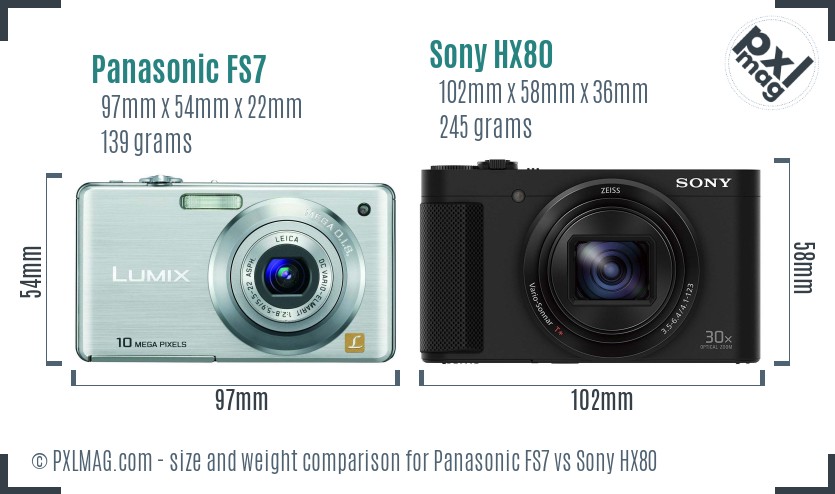 Panasonic FS7 vs Sony HX80 size comparison