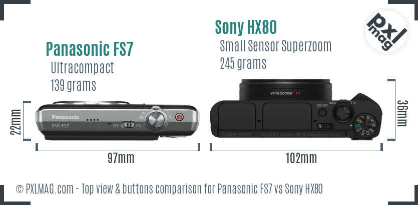 Panasonic FS7 vs Sony HX80 top view buttons comparison