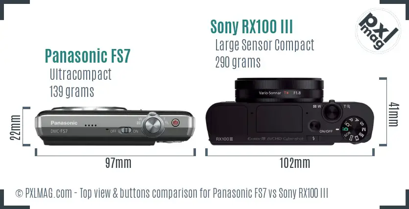 Panasonic FS7 vs Sony RX100 III top view buttons comparison