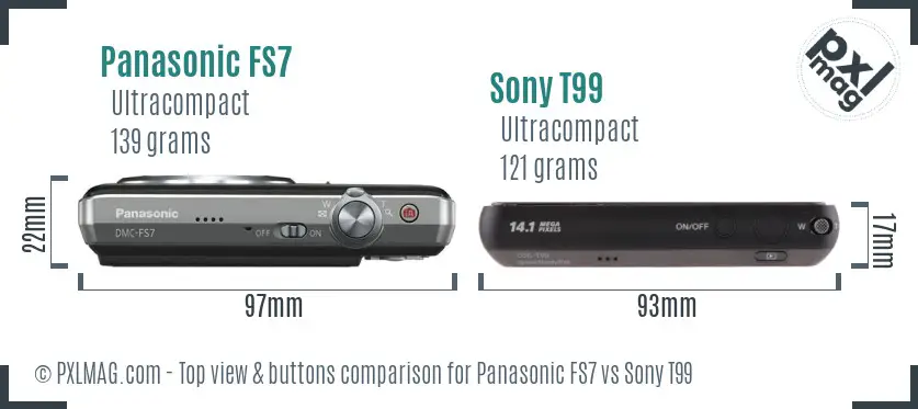 Panasonic FS7 vs Sony T99 top view buttons comparison Panasonic FS7 vs Sony T99 top view buttons comparison