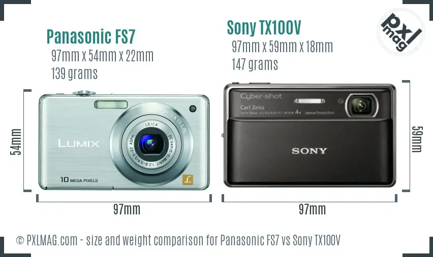 Panasonic FS7 vs Sony TX100V size comparison