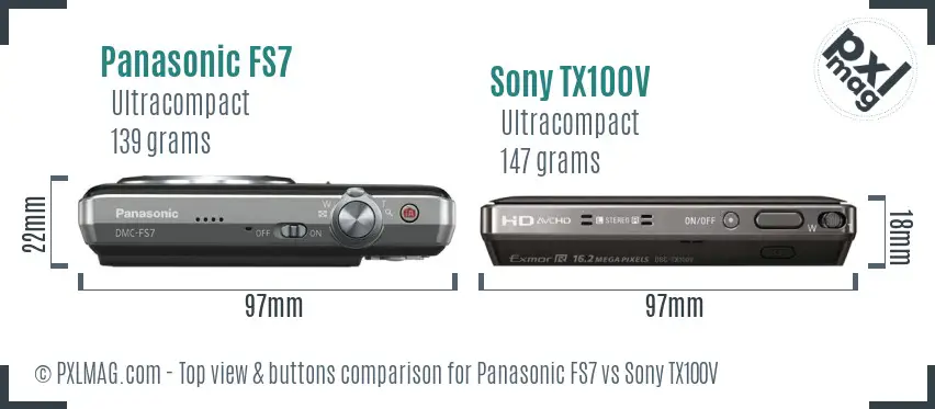 Panasonic FS7 vs Sony TX100V top view buttons comparison