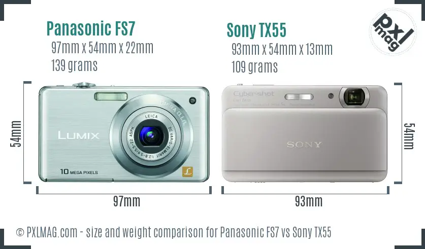 Panasonic FS7 vs Sony TX55 size comparison