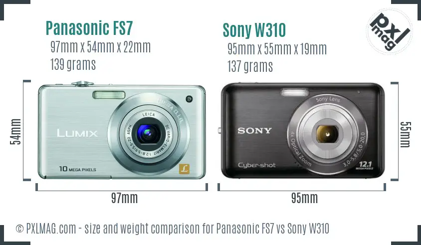 Panasonic FS7 vs Sony W310 size comparison