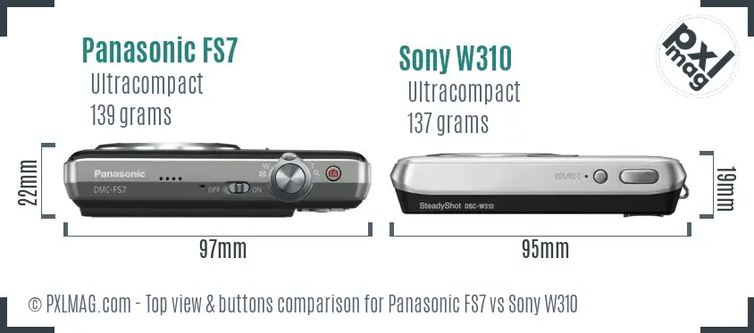 Panasonic FS7 vs Sony W310 top view buttons comparison