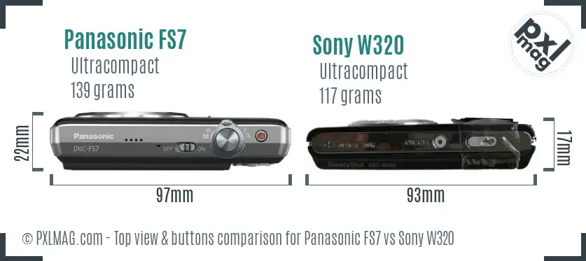 Panasonic FS7 vs Sony W320 top view buttons comparison