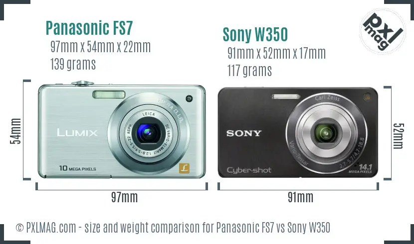 Panasonic FS7 vs Sony W350 size comparison