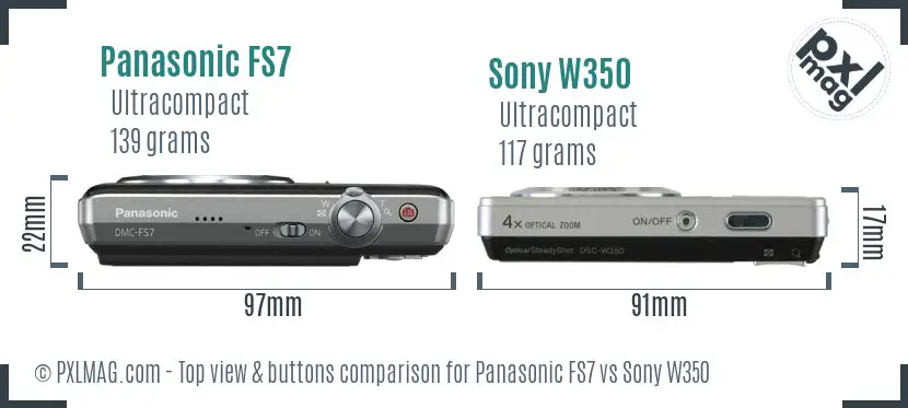 Panasonic FS7 vs Sony W350 top view buttons comparison