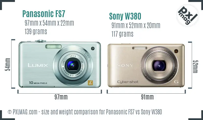 Panasonic FS7 vs Sony W380 size comparison