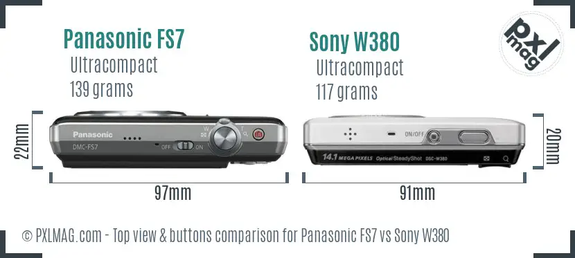 Panasonic FS7 vs Sony W380 top view buttons comparison