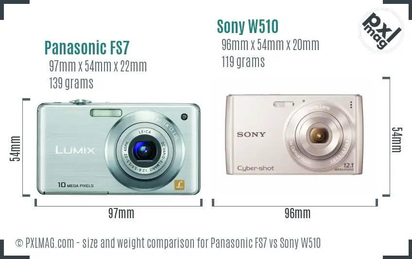 Panasonic FS7 vs Sony W510 size comparison