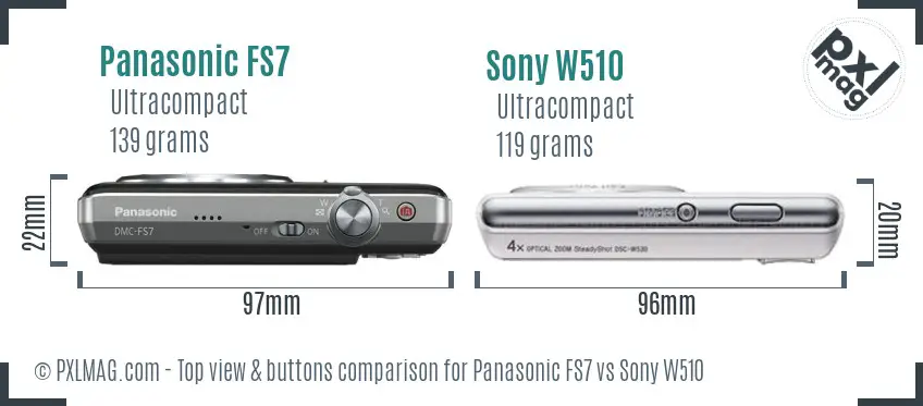 Panasonic FS7 vs Sony W510 top view buttons comparison