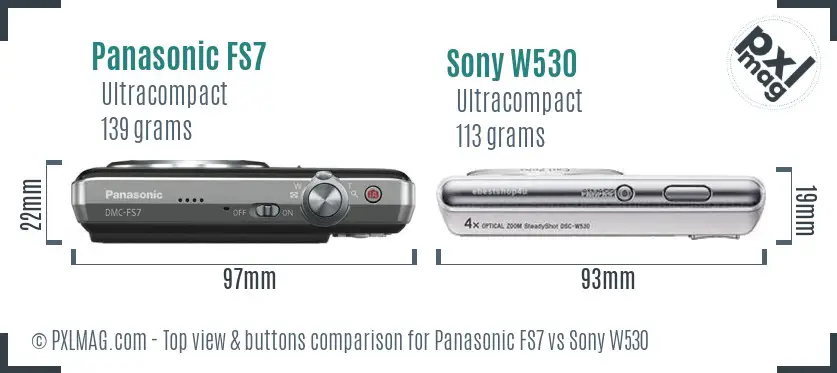 Panasonic FS7 vs Sony W530 top view buttons comparison