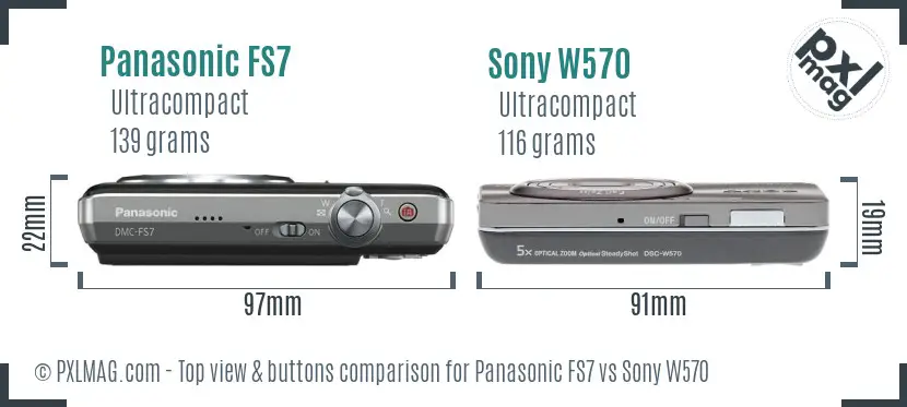 Panasonic FS7 vs Sony W570 top view buttons comparison