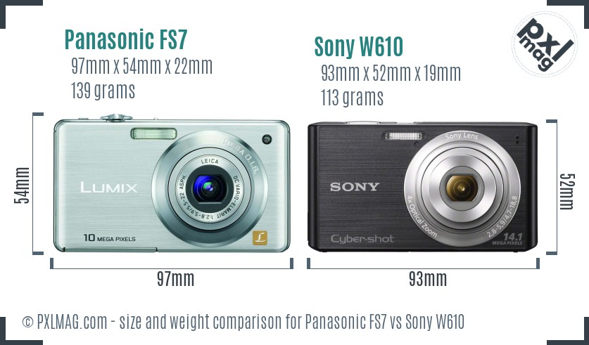 Panasonic FS7 vs Sony W610 size comparison