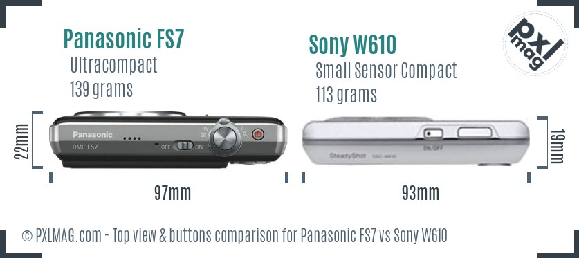 Panasonic FS7 vs Sony W610 top view buttons comparison