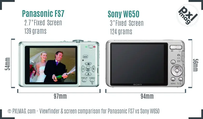 Panasonic FS7 vs Sony W650 Screen and Viewfinder comparison